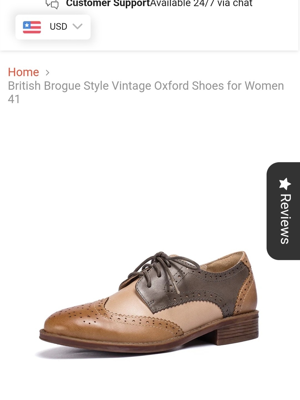 women's Two-Tone Wingtip Oxford Dress Shoes - Tan and Gray - Picture 7 of 8